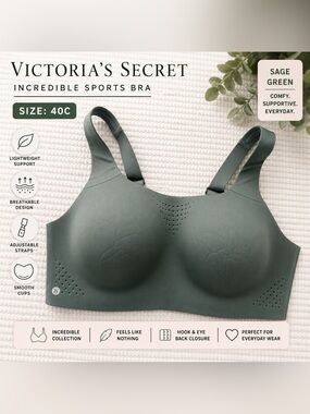 Victoria’s Secret Incredible Sports Bra Sage Green 40C NWT
